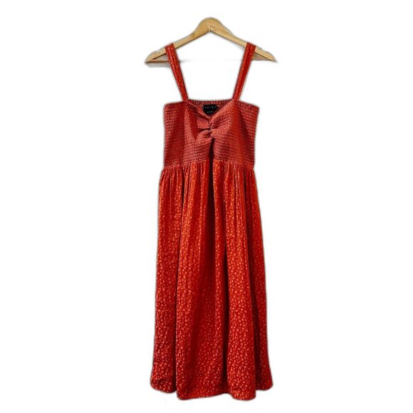 Hatch Maternity Red Smocked Sleeveless Ditsy Floral Print Midi Dress Size XL - Picture 1 of 10